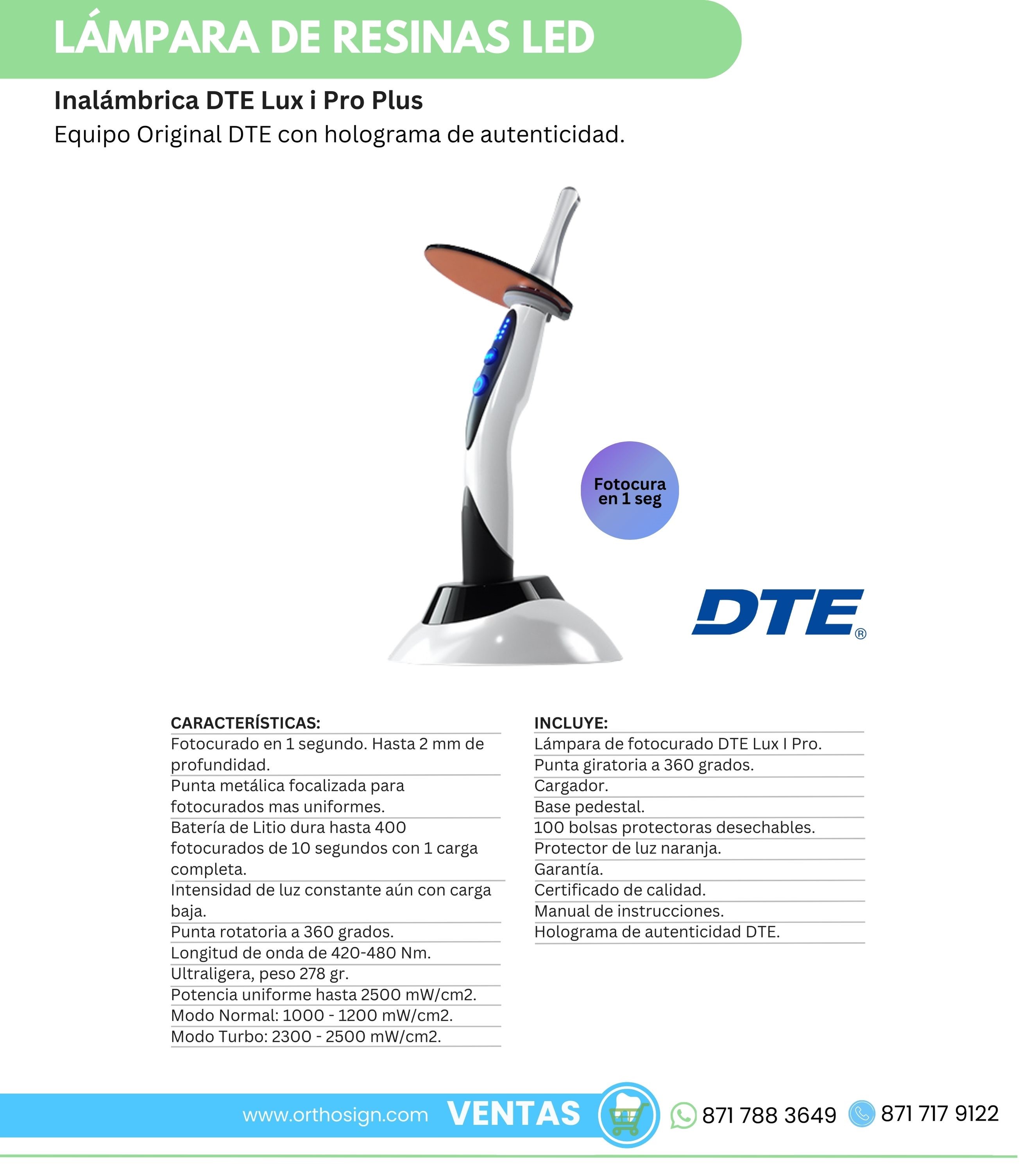 Lámpara de Resinas LED Inalámbrica DTE Lux i Pro Plus Orthosign